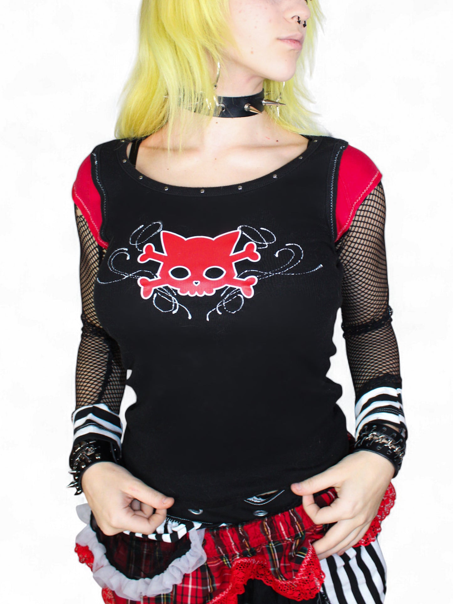 Skull Kitty Long Sleeve Top- XS