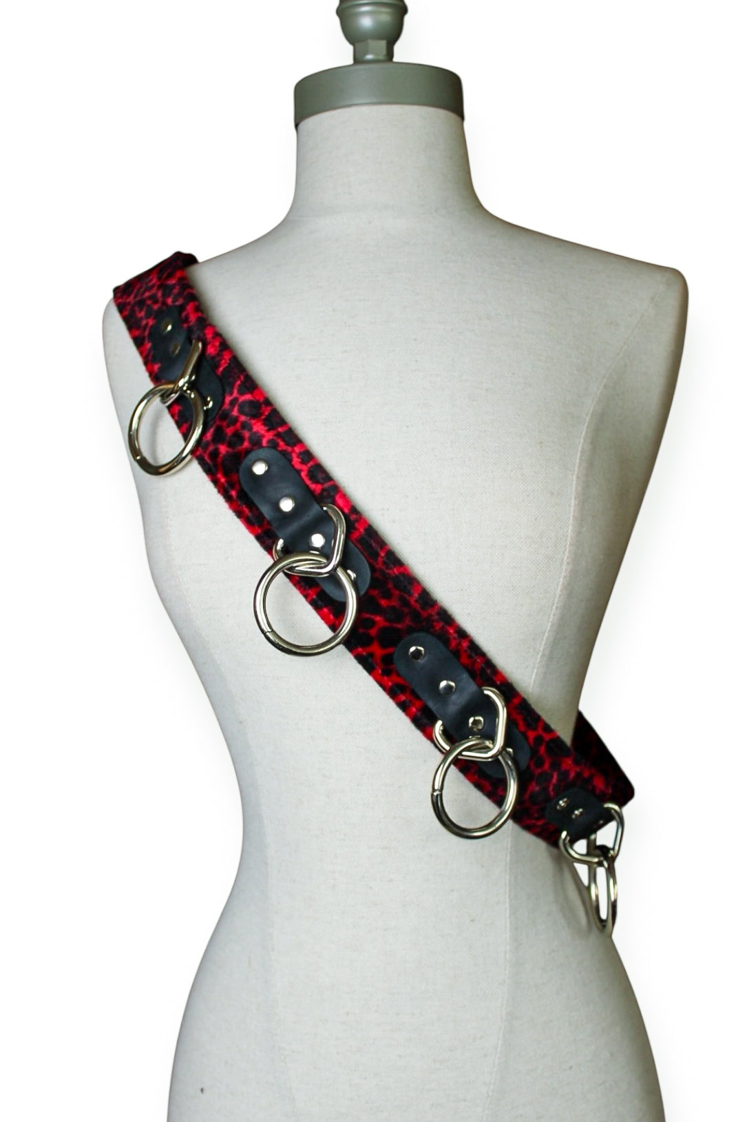 Leopard O-ring Velvet Belt - L