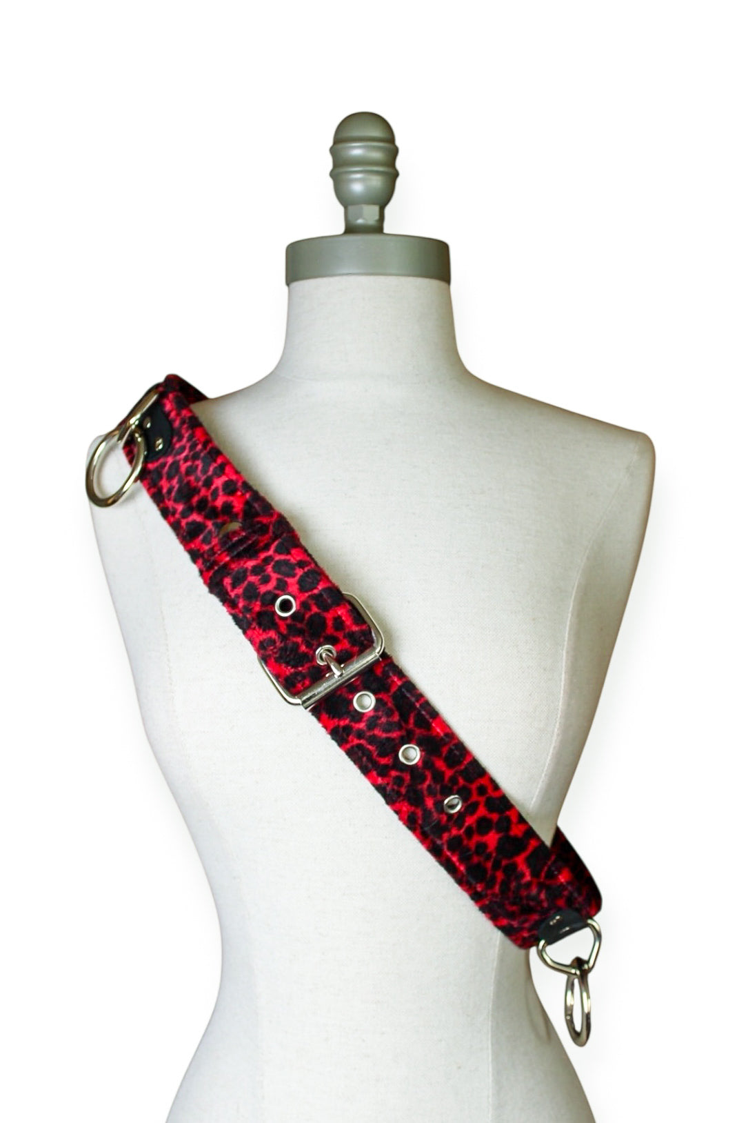 Leopard O-ring Velvet Belt - L